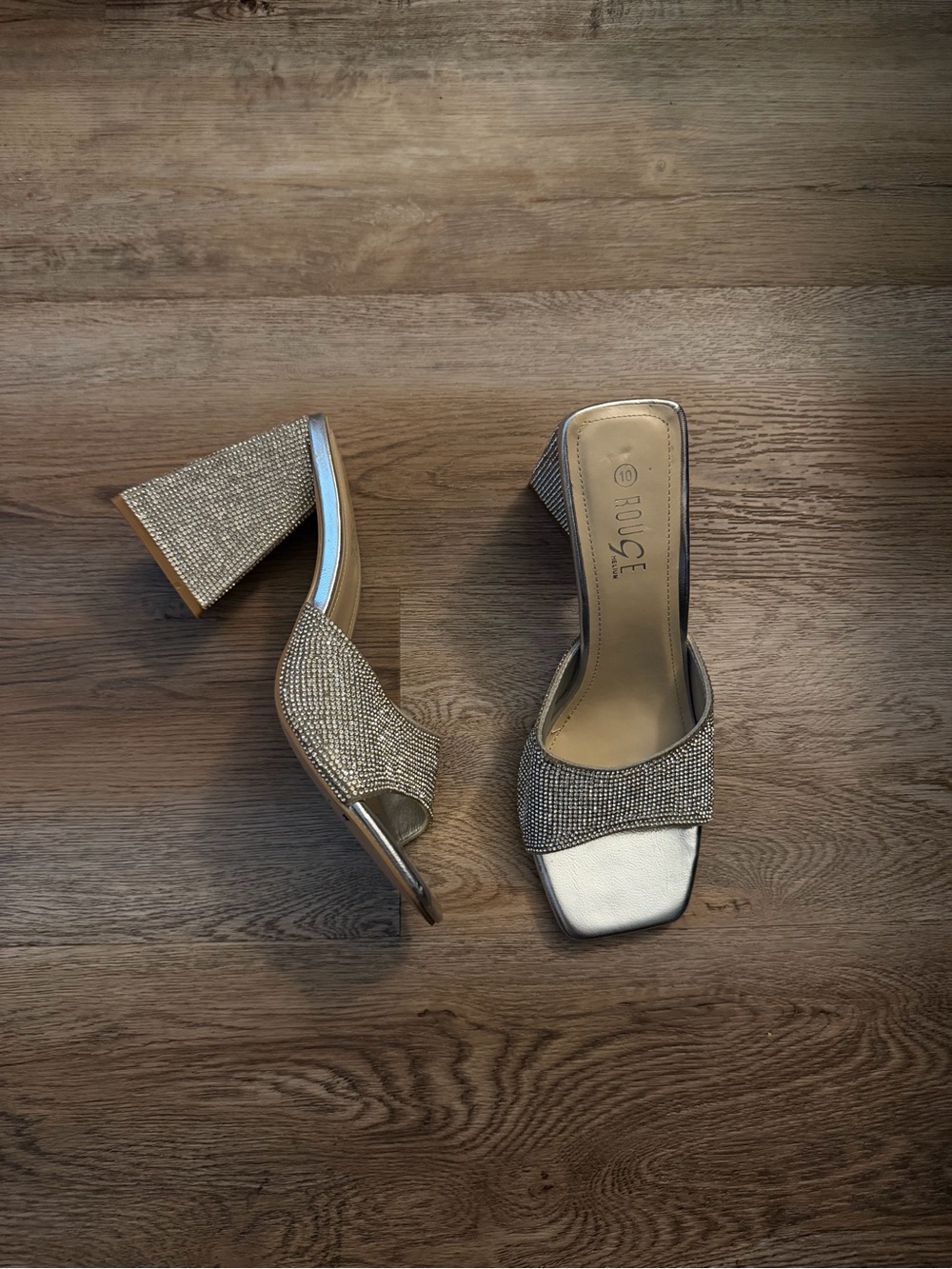 Silver Embellished Block Heel Slide Sandals - Silver